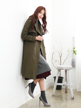 「アイテム（トレンチコート、グリーン系）」を使った、kormarchさん（レディース・167cm）の冬コーディネート