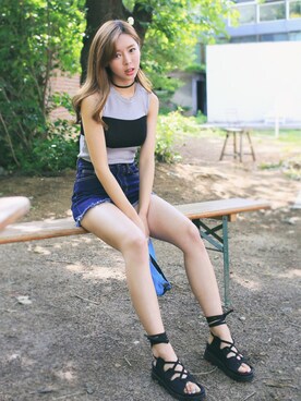 「KORMARCH（コマチ）のアイテム」を使った、kormarchさん（レディース・167cm）の夏コーディネート