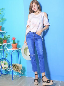 「KORMARCH（コマチ）のアイテム」を使った、kormarchさん（レディース・167cm）の夏コーディネート