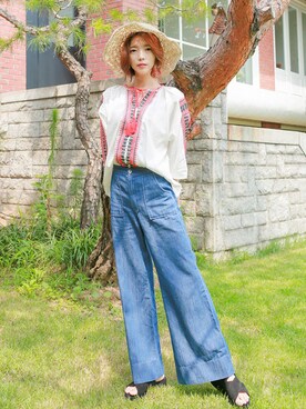 「KORMARCH（コマチ）のアイテム」を使った、kormarchさん（レディース・167cm）の夏コーディネート