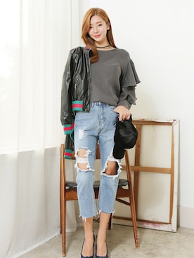 「アイテム（スタジャン）」を使った、kormarchさん（レディース・167cm）の夏コーディネート