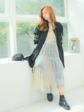 「simple」｜「アイテム（その他アウター）」を使った、kormarchさん（レディース・167cm）の秋コーディネート
