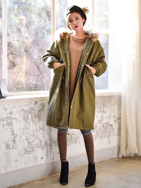 「アイテム（カバーオール）」を使った、kormarchさん（レディース・167cm）の冬コーディネート