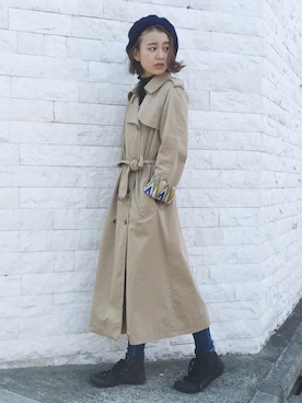 「ロング」｜「アイテム（ハンチング/ベレー帽）」を使った、小根澤南さん（レディース・158cm）の冬コーディネート