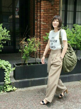 「TODAYFUL（トゥデイフル）のアイテム（トートバッグ）」を使った、AYAKA NAGASUEさん（レディース・154cm）の春コーディネート