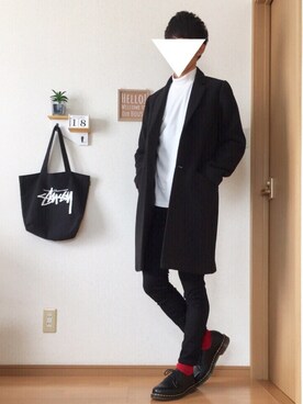「WEGO（ウィゴー）のアイテム（チェスターコート）」を使った、おさゆうさん（メンズ・168cm）の秋コーディネート