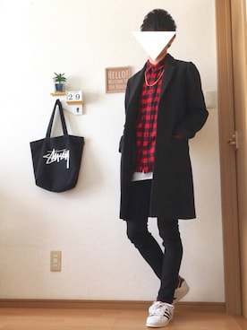「WEGO（ウィゴー）のアイテム（チェスターコート）」を使った、おさゆうさん（メンズ・168cm）の秋コーディネート