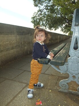 「PETIT BATEAU（プチバトー）のアイテム（その他トップス）」を使った、Annaさん（キッズ・80cm）の秋コーディネート