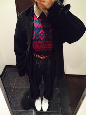 「おじさん」｜「アイテム（ステンカラーコート）」を使った、かおりさん（レディース・159cm）の冬コーディネート