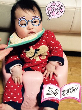 「アイテム（ママ＆ベビー、グリーン系）」を使った、きゆうりさん（キッズ・60cm）の冬コーディネート