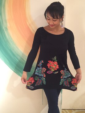「Desigual（デシグアル）のアイテム（Tシャツ/カットソー）」を使った、lunacoさん（レディース・163cm）の秋コーディネート