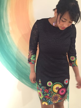 「Desigual（デシグアル）のアイテム（ワンピース/ドレス）」を使った、lunacoさん（レディース・163cm）の秋コーディネート