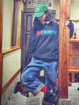 「ELEMENT（エレメント）のﾄﾚ-ﾅ-（スウェット、ブラック系）」を使った、R!HOさん（レディース・160cm）の秋コーディネート