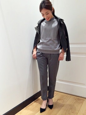 「アイテム（ライダースジャケット）」を使った、MIYOさん（レディース・155cm）の夏コーディネート