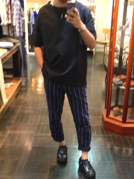 「BASISBROEK（バシスブルック）のアイテム（Tシャツ/カットソー）」を使った、MINOさん（メンズ・165cm）の夏コーディネート