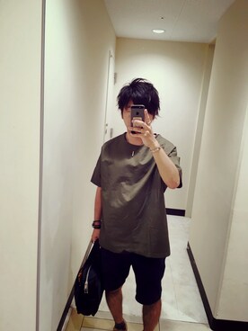 「BASISBROEK（バシスブルック）のアイテム（Tシャツ/カットソー）」を使った、MINOさん（メンズ・165cm）の夏コーディネート