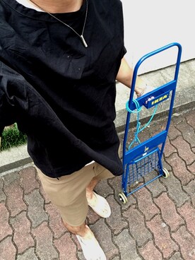 「BASISBROEK（バシスブルック）のアイテム（Tシャツ/カットソー）」を使った、MINOさん（メンズ・165cm）の夏コーディネート