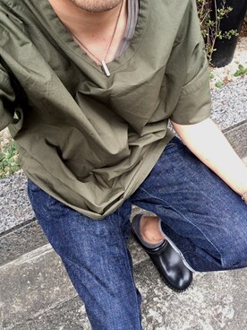 「BASISBROEK（バシスブルック）のアイテム（Tシャツ/カットソー）」を使った、MINOさん（メンズ・165cm）の夏コーディネート