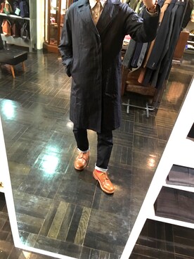 「Scye（サイ）のアイテム（チェスターコート）」を使った、MINOさん（メンズ・165cm）の秋コーディネート