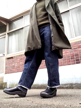 「BASISBROEK（バシスブルック）のアイテム（チェスターコート）」を使った、MINOさん（メンズ・165cm）の冬コーディネート