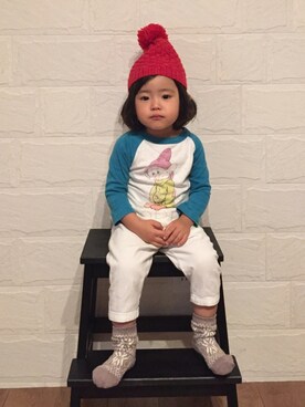 「GROOVY COLORS（グルービーカラーズ）のアイテム（Tシャツ/カットソー、ホワイト系）」を使った、amacohaさん（キッズ・125cm）の秋コーディネート