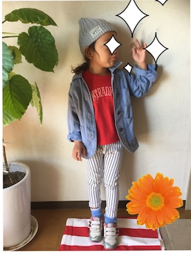 「GLOBAL WORK（グローバルワーク）のアイテム（カバーオール）」を使った、あーちゃんさん（キッズ・100cm）の秋コーディネート