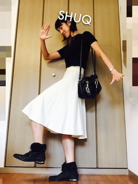 「PULL&BEAR（プルアンドベア）のアイテム（ブーツ）」を使った、SHUQさん（レディース・170cm）の夏コーディネート