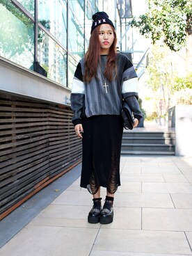 「Blackfashion」｜Jessieさん（レディース・155cm）の冬コーディネート
