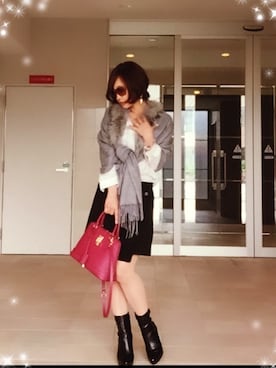 「VICKY（ビッキー）のアクリルラクーンストール（ストール/ショール、グレー系）」を使った、Alcajelry＊*アルカジェリー*＊さん（レディース・164cm）の秋コーディネート