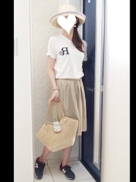 「Asrabbit（エーズラビット）のアイテム（トップス）」を使った、Erikoさん（レディース・165cm）の夏コーディネート