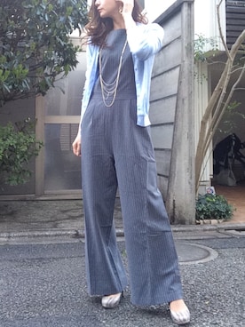 「アイテム（つなぎ/オールインワン、グレー系）」を使った、Erikoさん（レディース・165cm）の春コーディネート