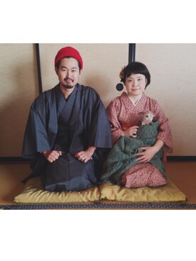 「アイテム（水着/着物・浴衣、レッド系）」を使った、sakanakayocoさん（レディース・150cm）の冬コーディネート