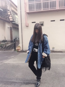 「BLUE BLUE（ブルーブルー）のアイテム（ジャケット/アウター）」を使った、IMARIさん（レディース・154cm）の春コーディネート