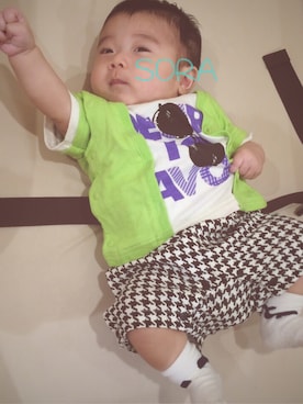 「アイテム（ママ＆ベビー、グリーン系）」を使った、SORAさん（キッズ・60cm）の春コーディネート