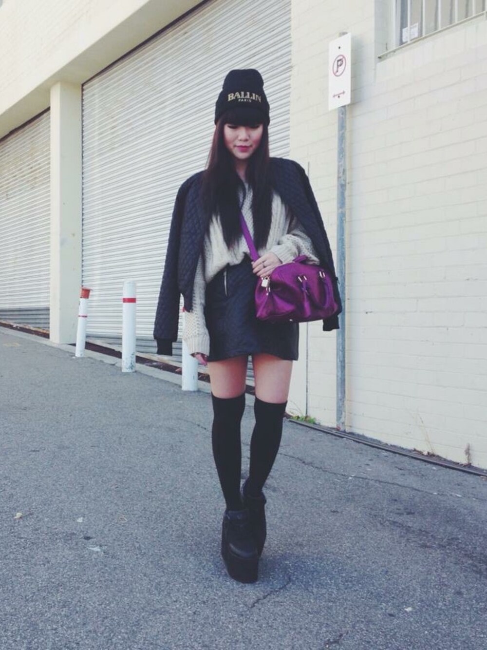 「wearsg、STYLE、WEARBOOKエントリー、Singapore、WOMEN、Japan」｜「paledivision.comのアイテム（ダウンジャケット/コート、ブラック系）」を使った、Willabelle Ongさん（レディース・160cm）の春コーディネートの1枚目の写真
