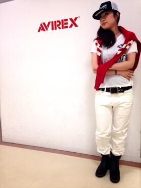 「AVIREX（アヴィレックス）のアイテム（キャップ）」を使った、YOKOHAMAスタッフさん（メンズ・162cm）の春コーディネート
