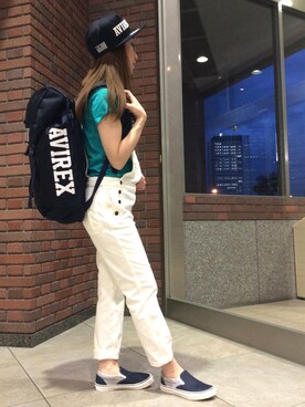 「TYPE BLUE（タイプブルー）のアイテム（サロペット/オーバーオール）」を使った、YOKOHAMAスタッフさん（レディース・162cm）の春コーディネート
