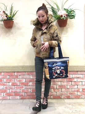 「N2B」｜「アイテム（ブルゾン）」を使った、YOKOHAMAスタッフさん（レディース・162cm）の秋コーディネート