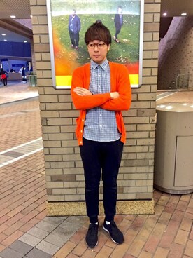 「ニットカーディガン」｜小山 英機さん（メンズ・173cm・20代）の秋コーディネート