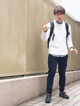 「スウエットパンツ」｜「アイテム（アナログ腕時計）」を使った、小山 英機さん（メンズ・173cm）の秋コーディネート