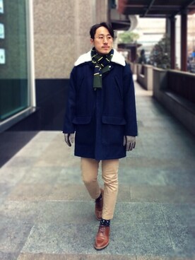 「MENS」｜「アイテム（その他アウター）」を使った、윤찬호さん（メンズ・181cm）の冬コーディネート