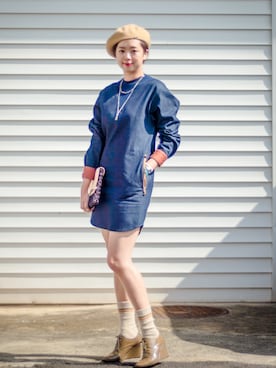 「blue」｜「アイテム（ハンチング/ベレー帽）」を使った、현주 =)さん（レディース・169cm）の秋コーディネート