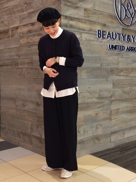 「BEAUTY&YOUTH UNITED ARROWS（ビューティーアンドユースユナイテッドアローズ）のBY フェルト カラーベレー帽（ハンチング/ベレー帽、ブラック系）」を使った、Tomomi Okudaさん（レディース・161cm）の秋コーディネート