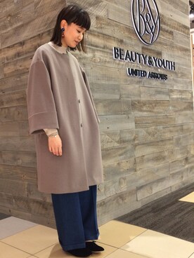 「BEAUTY&YOUTH UNITED ARROWS（ビューティーアンドユースユナイテッドアローズ）のBY∴ ウールカシミヤボトルネックニット（ニット/セーター、ベージュ系）」を使った、Tomomi Okudaさん（レディース・161cm）の秋コーディネート