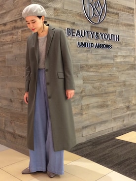 「BEAUTY&YOUTH UNITED ARROWS（ビューティーアンドユースユナイテッドアローズ）のBY フェルト カラーベレー帽（ハンチング/ベレー帽、グレー系）」を使った、Tomomi Okudaさん（レディース・161cm）の秋コーディネート