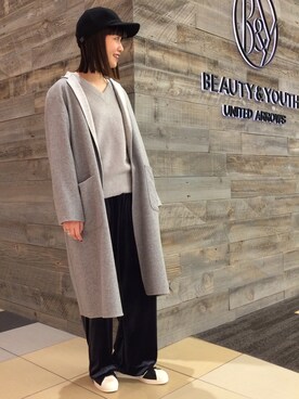 「BEAUTY&YOUTH UNITED ARROWS（ビューティーアンドユースユナイテッドアローズ）のBY モノトーンキャップ（キャップ、ブラック系）」を使った、Tomomi Okudaさん（レディース・161cm）の秋コーディネート