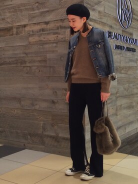 「BEAUTY&YOUTH UNITED ARROWS（ビューティーアンドユースユナイテッドアローズ）のBY フェルト カラーベレー帽（ハンチング/ベレー帽、ブラック系）」を使った、Tomomi Okudaさん（レディース・161cm）の秋コーディネート