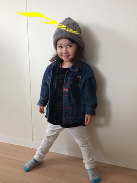 「usedのアイテム（デニムジャケット、ブルー系）」を使った、mahanaaaさん（キッズ・90cm）の春コーディネート