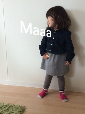 「無印良品（ムジルシリョウヒン）のアイテム（シャツ/ブラウス、グリーン系）」を使った、mahanaaaさん（キッズ・90cm）の春コーディネート