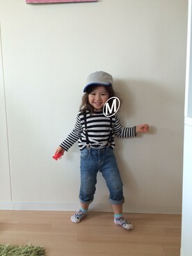「UNIQLO（ユニクロ）のアイテム（Tシャツ/カットソー、ホワイト系）」を使った、mahanaaaさん（キッズ・90cm）の春コーディネート